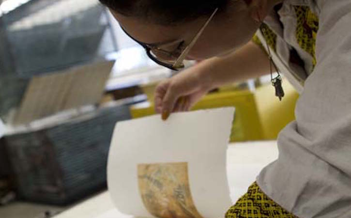 Student working on printmaking